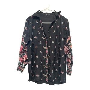 Khaadi Black Floral Button Down Shirt Small